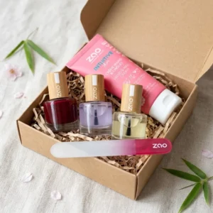Caja regalo del pack Ritual Uñas y Manos Zao con lima de cristal y tratamientos