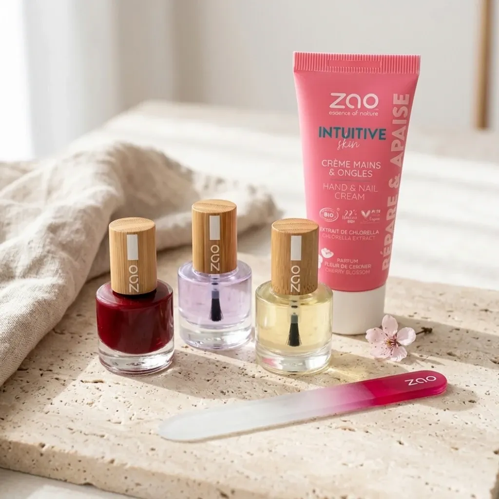 Pack Ritual Uñas y Manos Zao con crema de manos, lima de cristal, aceite, endurecedor y esmalte 668